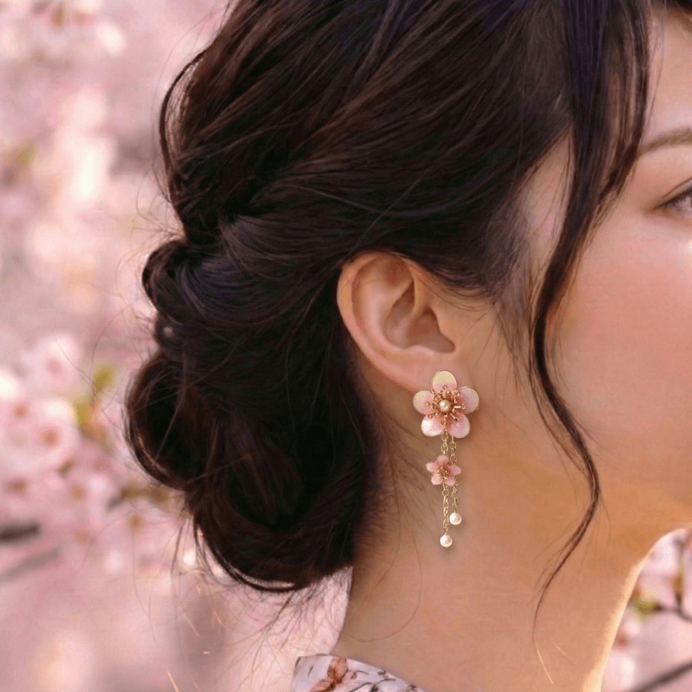 【梅】2wayイヤリング ピンクグラデーション 大人可愛い ニッケルフリー 金属アレルギー対応 受注生産 春の新作 | 4枚目